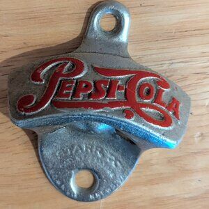 Pepsi Cola VTG Wall Mounted Bottle Opener Metal Silver Red Collectible-Starr X